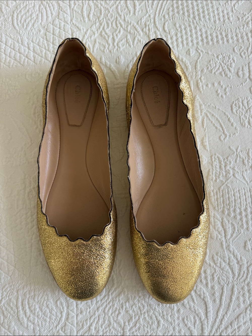 Chloe Metallic Gold Scalloped Ballet Flats